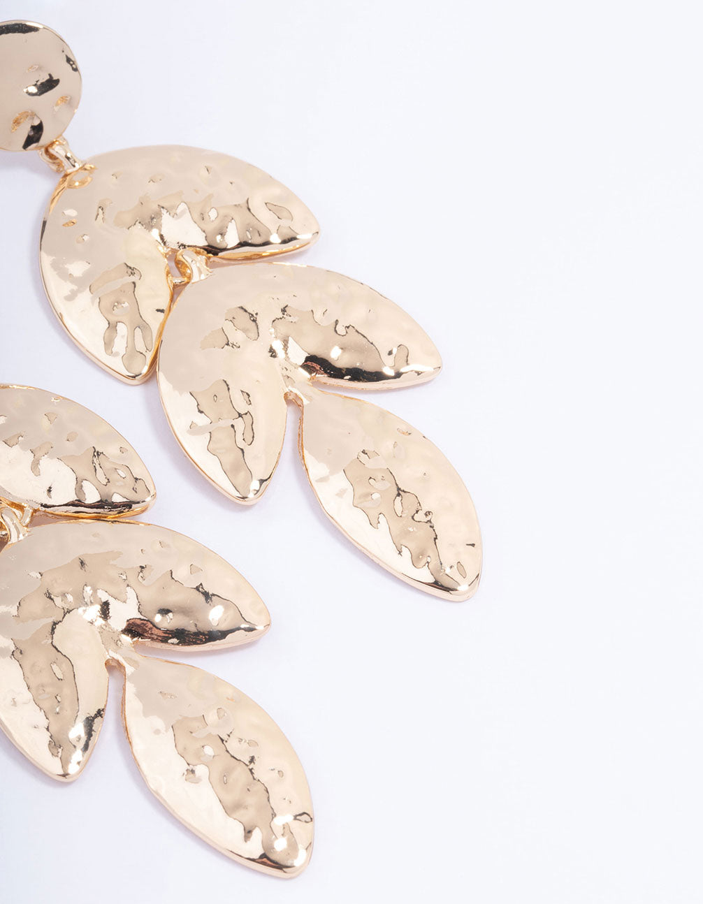 Gold Molten Textured Petal Drop Earrings