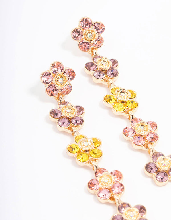 Gold Mini Flower Graduating Drop Earrings