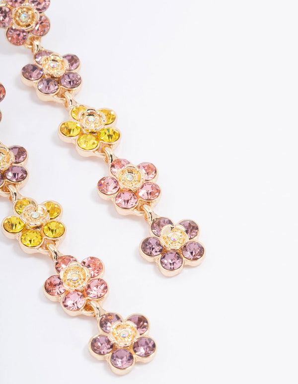 Gold Mini Flower Graduating Drop Earrings