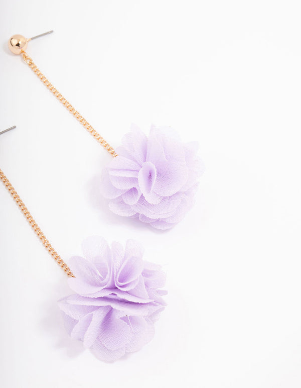 Gold Layered Lilac Flower Chain Drop Earrings
