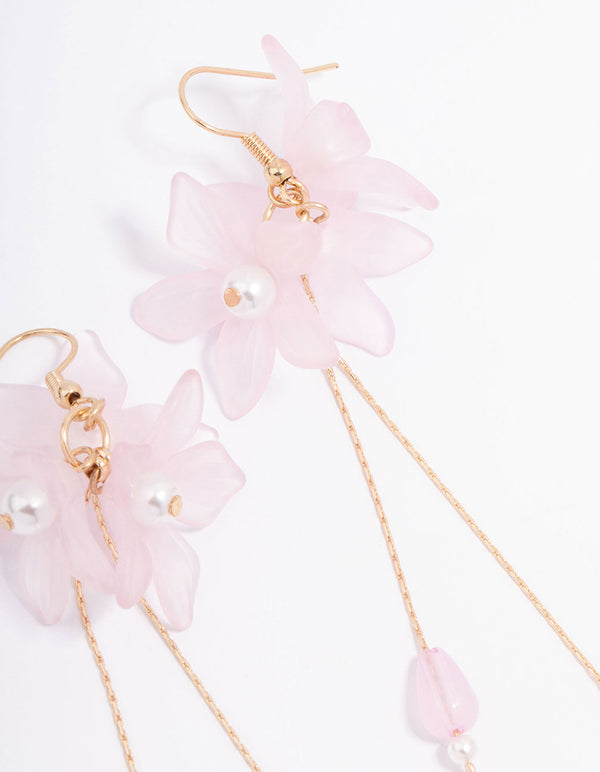 Gold Flower Petal Pearl Drop Earrings