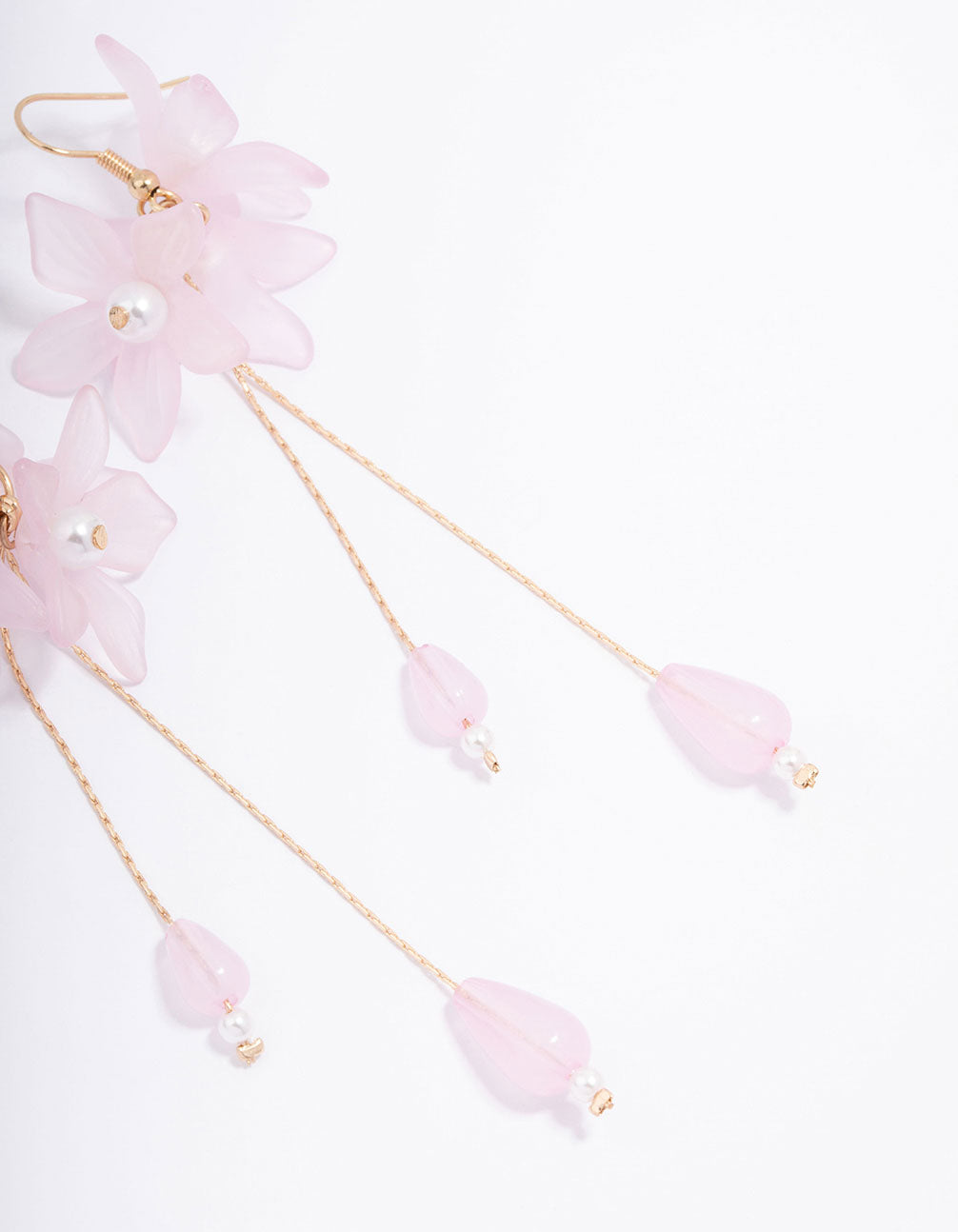Gold Flower Petal Pearl Drop Earrings