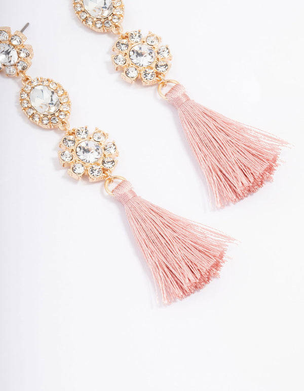 Gold Diamante Tassel Drop Earrings