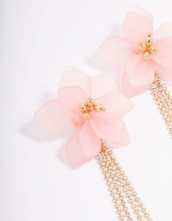 Gold Big Flower Cupchain Drop Earrings