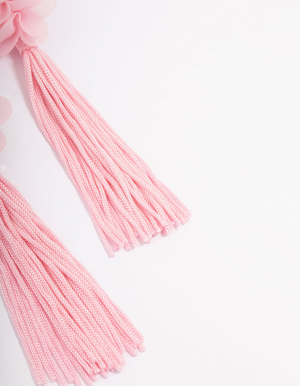 Pink Fabric Flower Tassel Drop Earrings