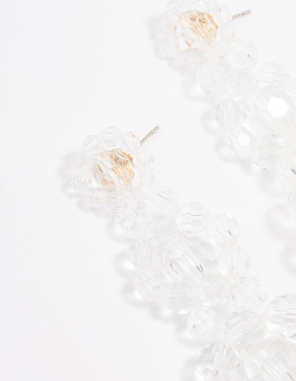 Beaded Clear Flower Graduating Drop Earrings