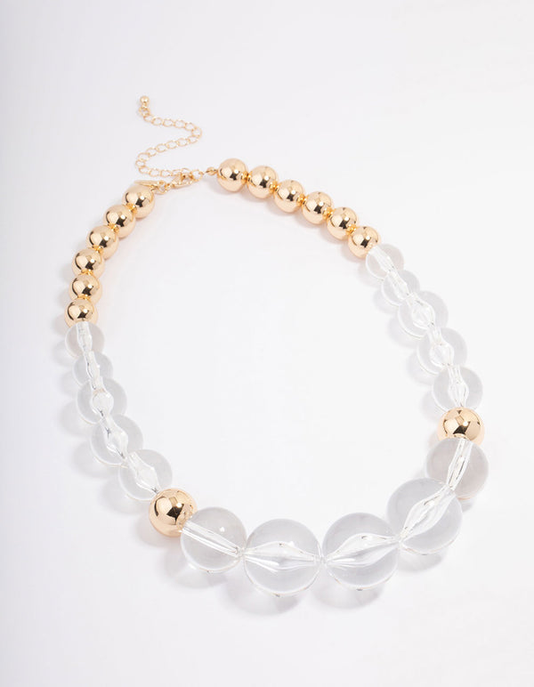 Gold Graduating Acrylic Ball Statement Necklace