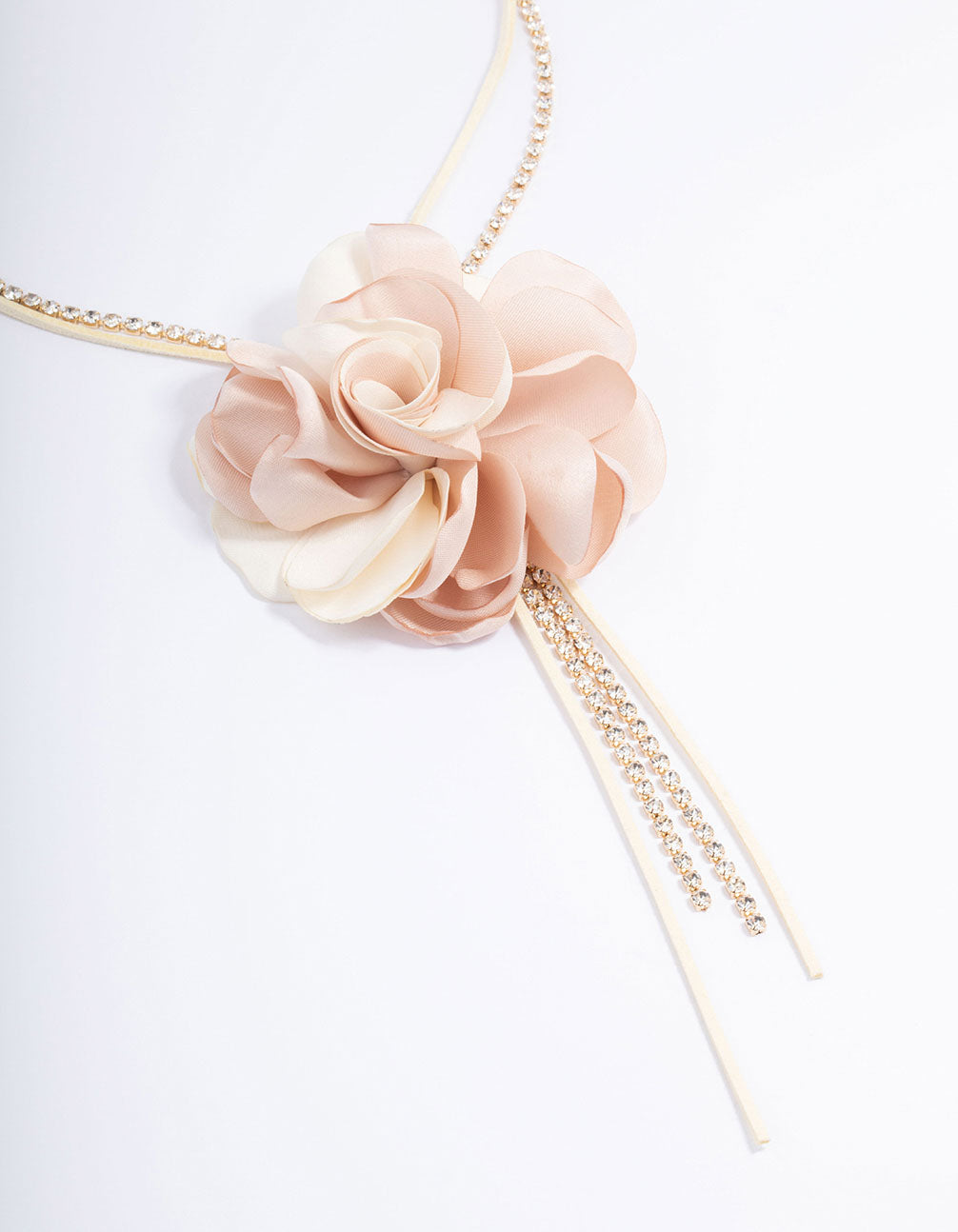 Fabric Flower Diamante Cord Lariat Necklace