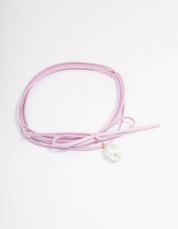 Lilac Fabric Wrapped Cord Pearl Choker