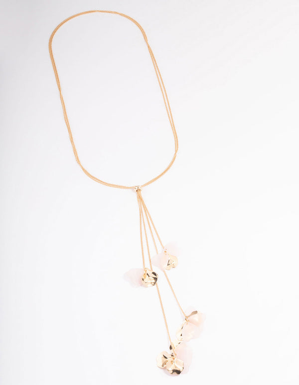 Gold Mixed Petal Toggle Lariat Necklace