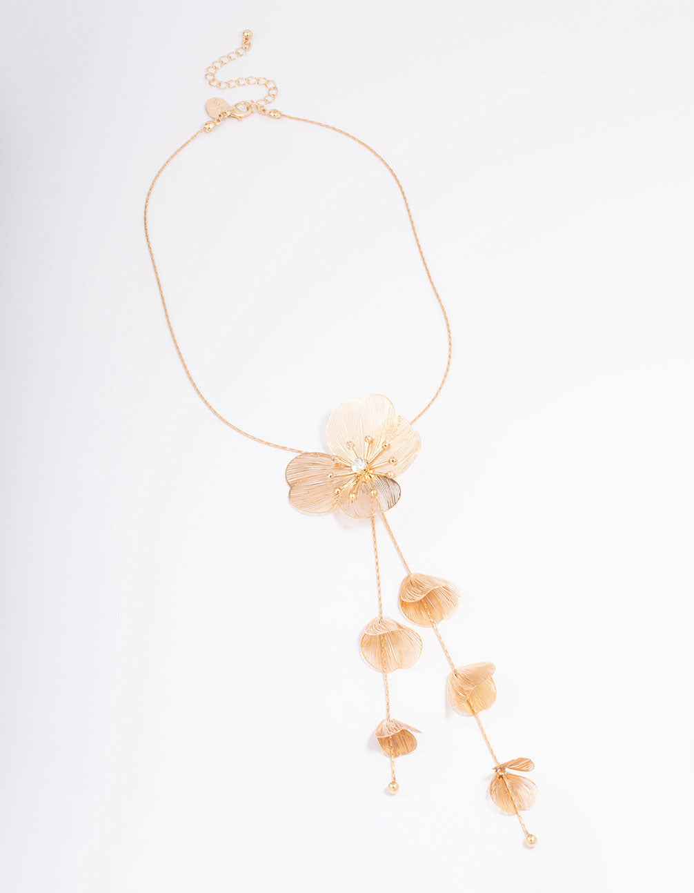 Gold Graduating Detail Flower Lariat Necklace