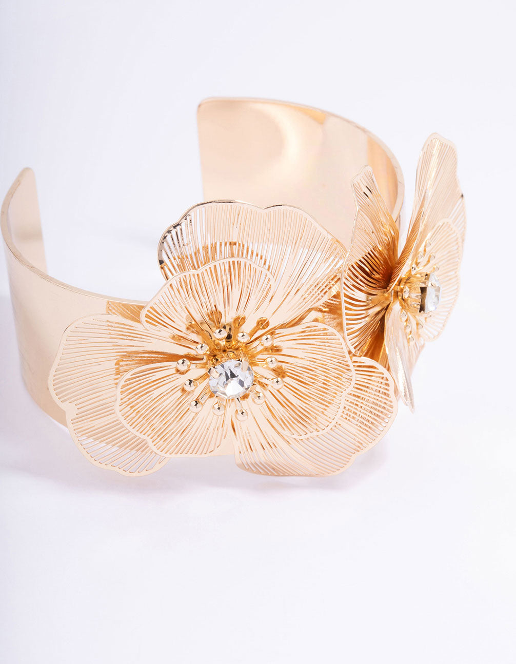Gold Double Flower Wide Wrist Cuff