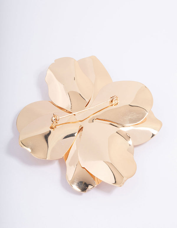 Gold Molten Flower Pearl Brooch