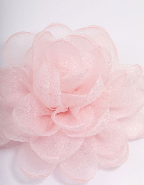 Pink Fabric Chiffon Flower Hair Clip & Brooch Pin