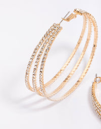 Gold Medium Triple Row Diamante Hoop Earrings - link has visual effect only