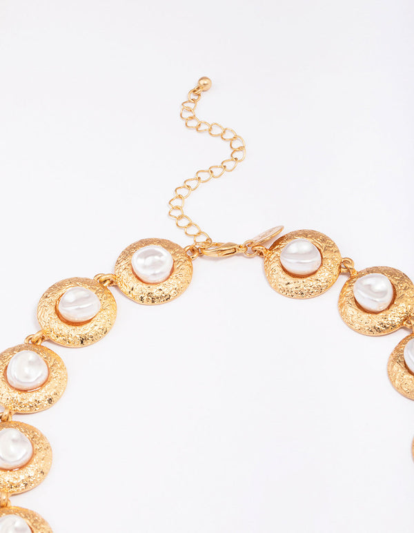 Gold Hammered Diamante Round Necklace