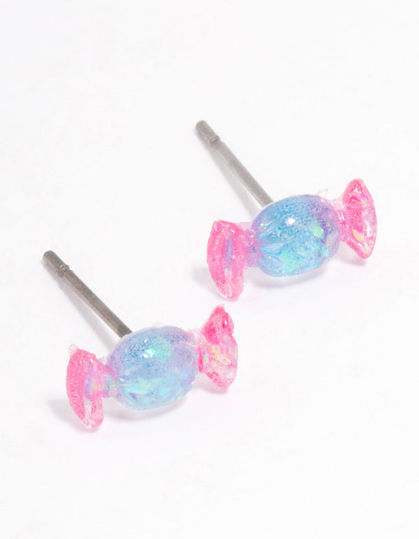 Acrylic Pink & Blue Candy Stud Earrings