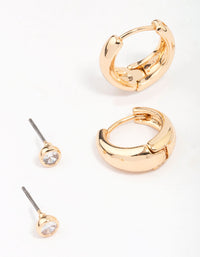 Gold Mixed Simple Stud & Hoop Earring 3-Pack - link has visual effect only