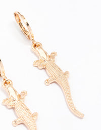 Gold Alligator Drop Huggie Hoop Earrings - link has visual effect only