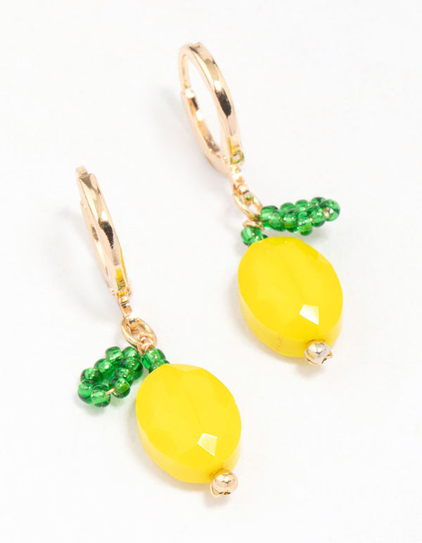 Gold Lemon Charm Huggie Hoop Earrings