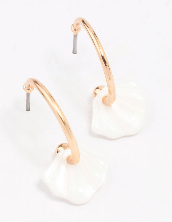 Gold Shell Huggie Hoop Earrings