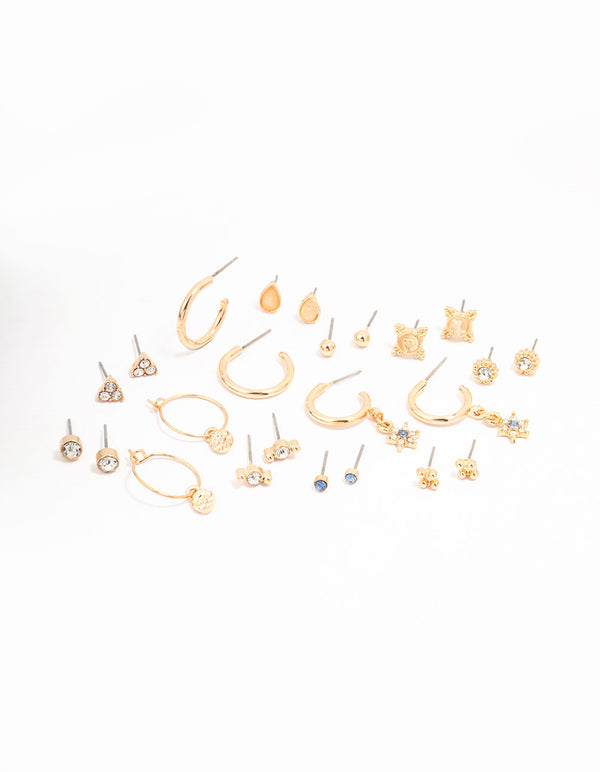Gold Mixed Stone Hoop Earring 12-Pack