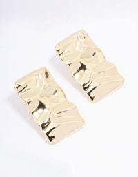 Gold Plated Hammered Rectangular Stud Earrings - link has visual effect only