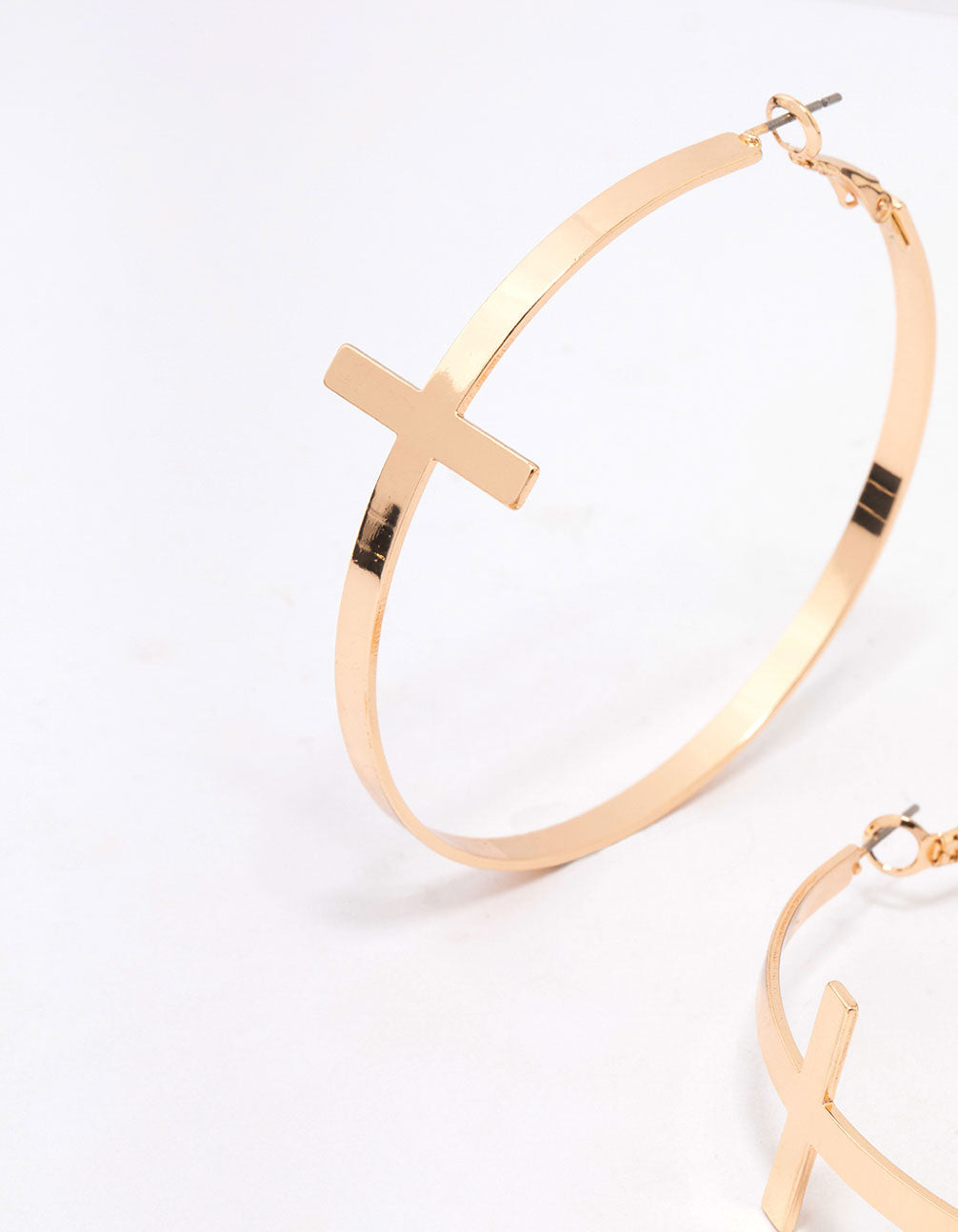 Gold Large Cross Hoop Earrings