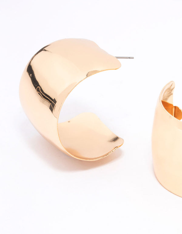 Gold Large Wide Smooth Hoop Earrings