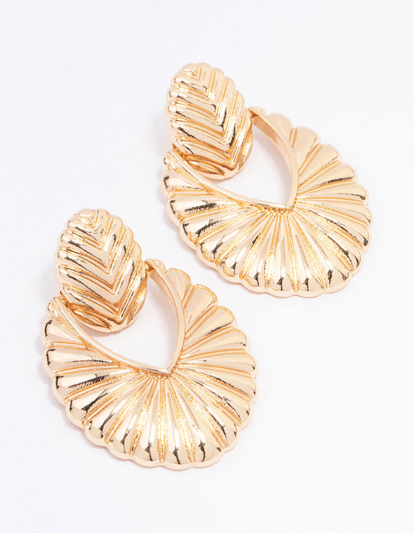Gold Ribbed Antique Drop Earrings