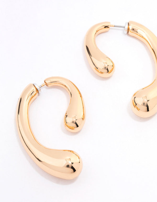 Gold Wiggle Smooth Drop Earrings