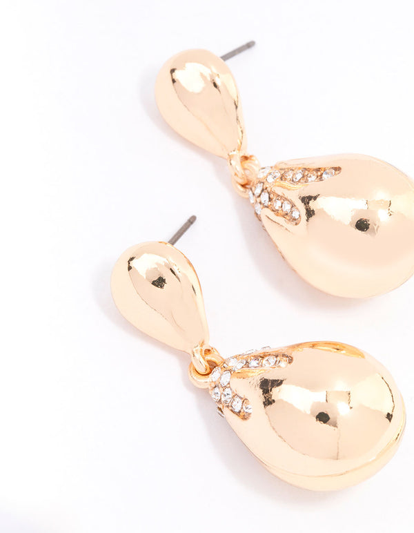 Gold Diamante Double Tapered Drop Earrings