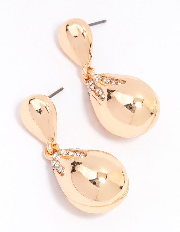 Gold Diamante Double Tapered Drop Earrings