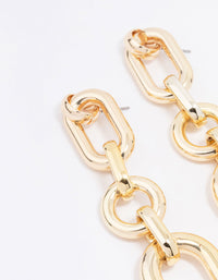 Gold Multi Link Chain Drop Earrings - link has visual effect only