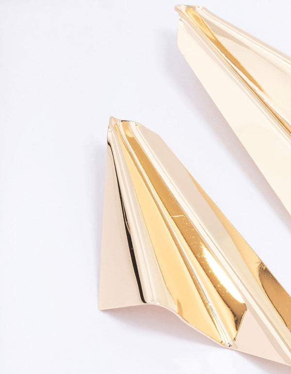 Gold Folded Fan Drop Earrings