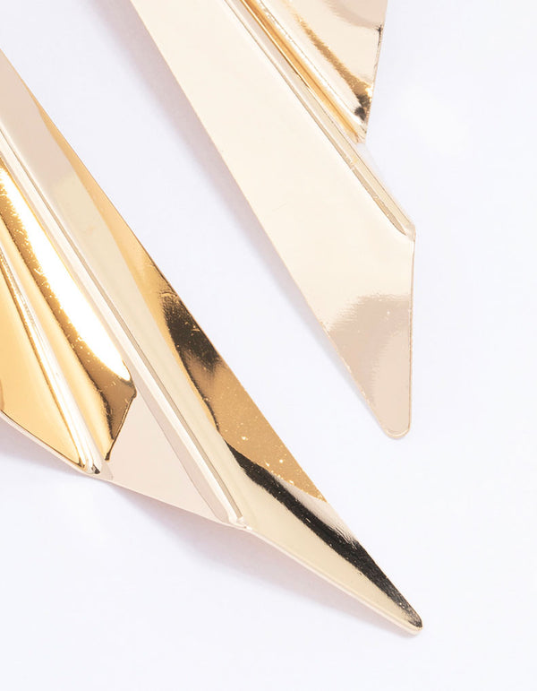 Gold Folded Fan Drop Earrings