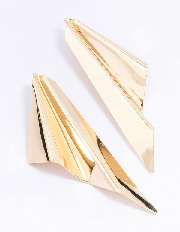 Gold Folded Fan Drop Earrings