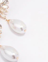 Gold Diamante & Pearl Ornate Drop Earrings - link has visual effect only