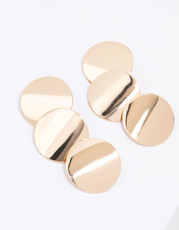 Gold Circle Disc Drop Earrings
