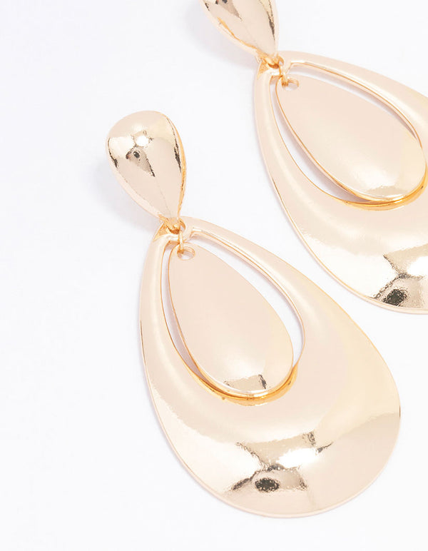 Gold Smooth Oval Drop Earrings