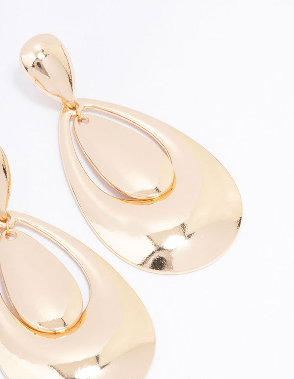 Gold Smooth Oval Drop Earrings