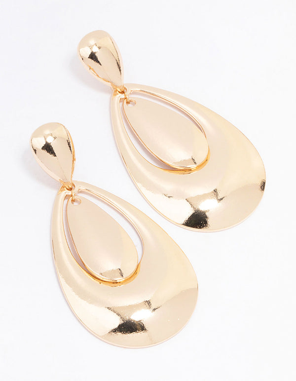 Gold Smooth Oval Drop Earrings