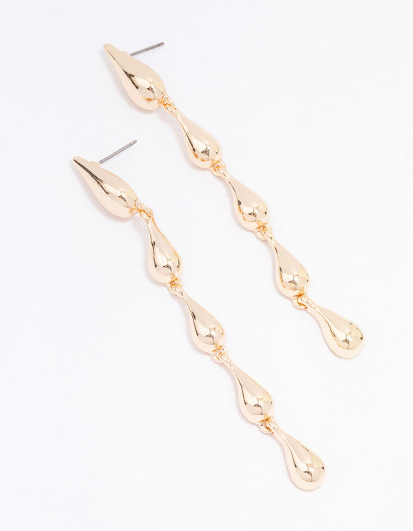 Gold Multi Teardrop Strand Drop Earrings