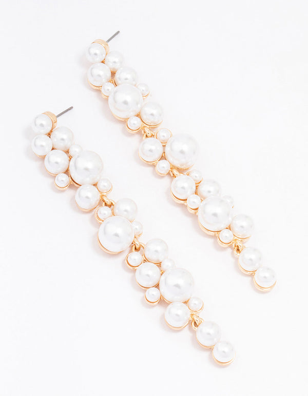 Gold Multi Pearl Drop Earrings