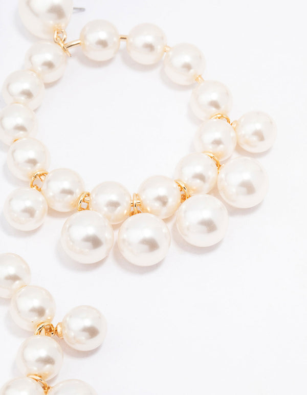 Gold Smooth Pearl Circular Drop Earrings