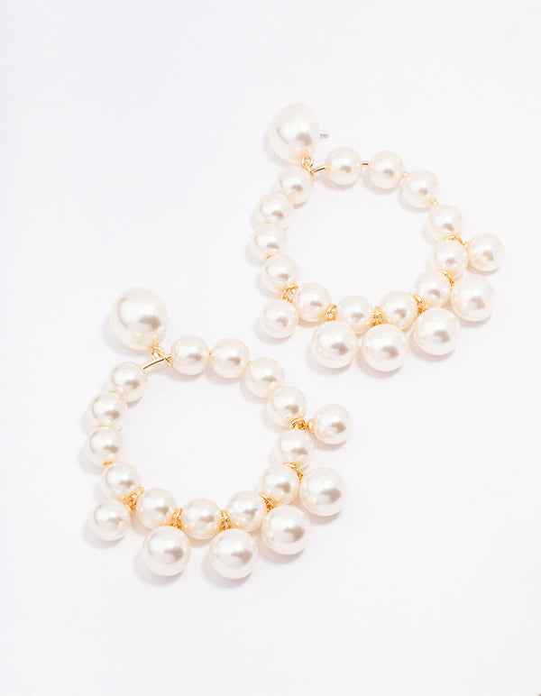 Gold Smooth Pearl Circular Drop Earrings