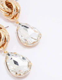 Gold Knotted Large Diamante Drop Earrings - link has visual effect only