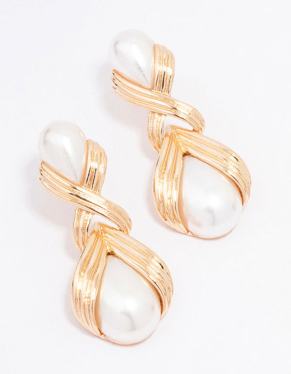Gold Pearl Antique Drop Earrings