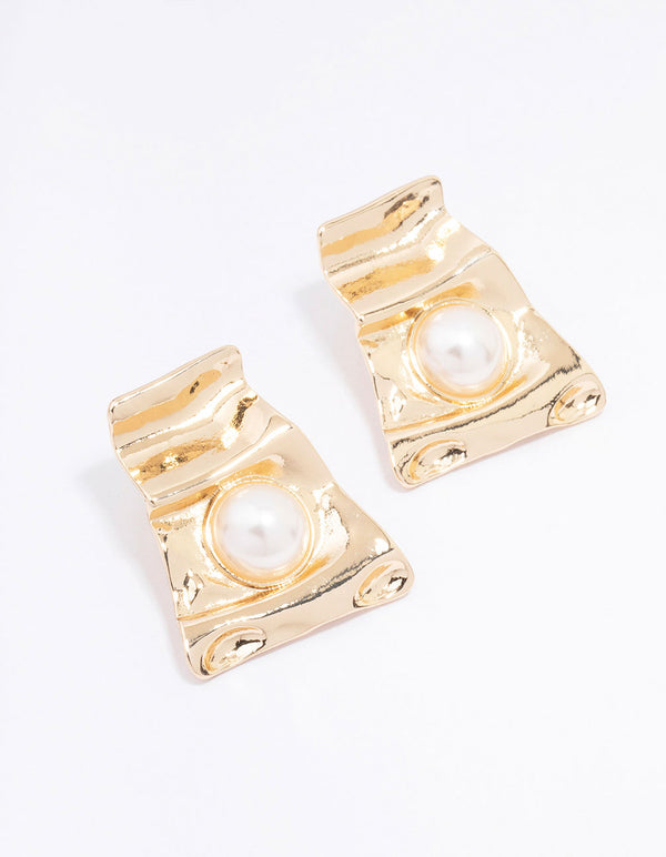 Gold Wrapped Pearl Large Stud Earrings