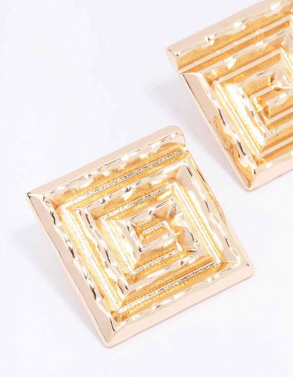 Gold Maze Square Stud Earrings